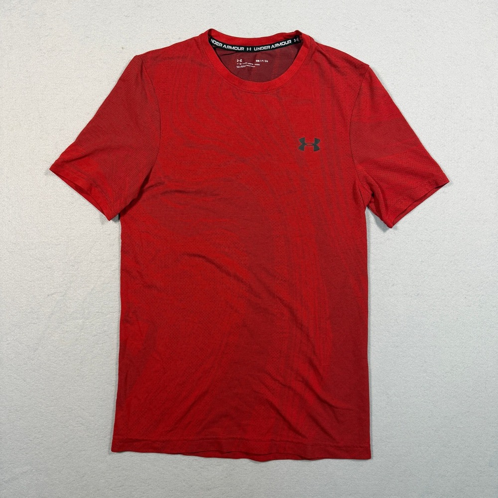 Under Armour Men S Fitted Athletic Training T Shirt Small Red Textured